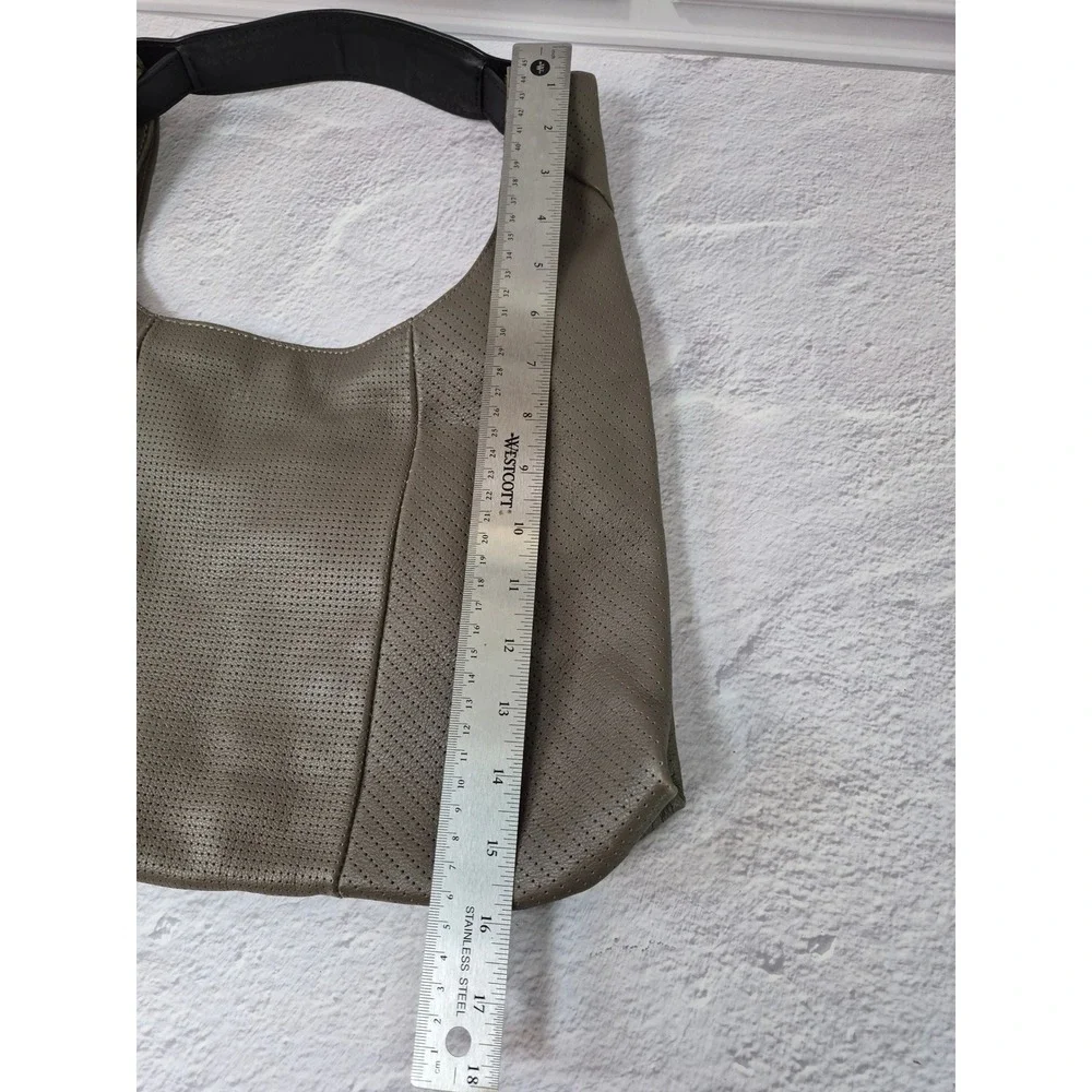 Splendid Hobo Bag Perforated Leather Shoulder Olive Taupe Slouchy Minimalist